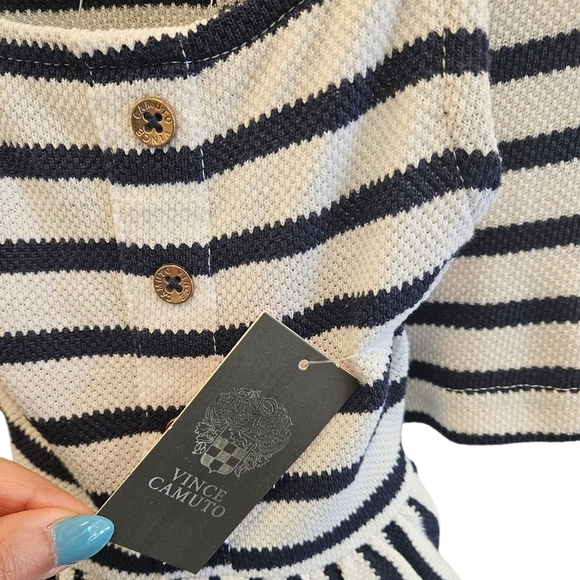 Vince Camuto Blue White Striped Knit 2pc Short Set Little Girls NEW - Picture 3 of 5